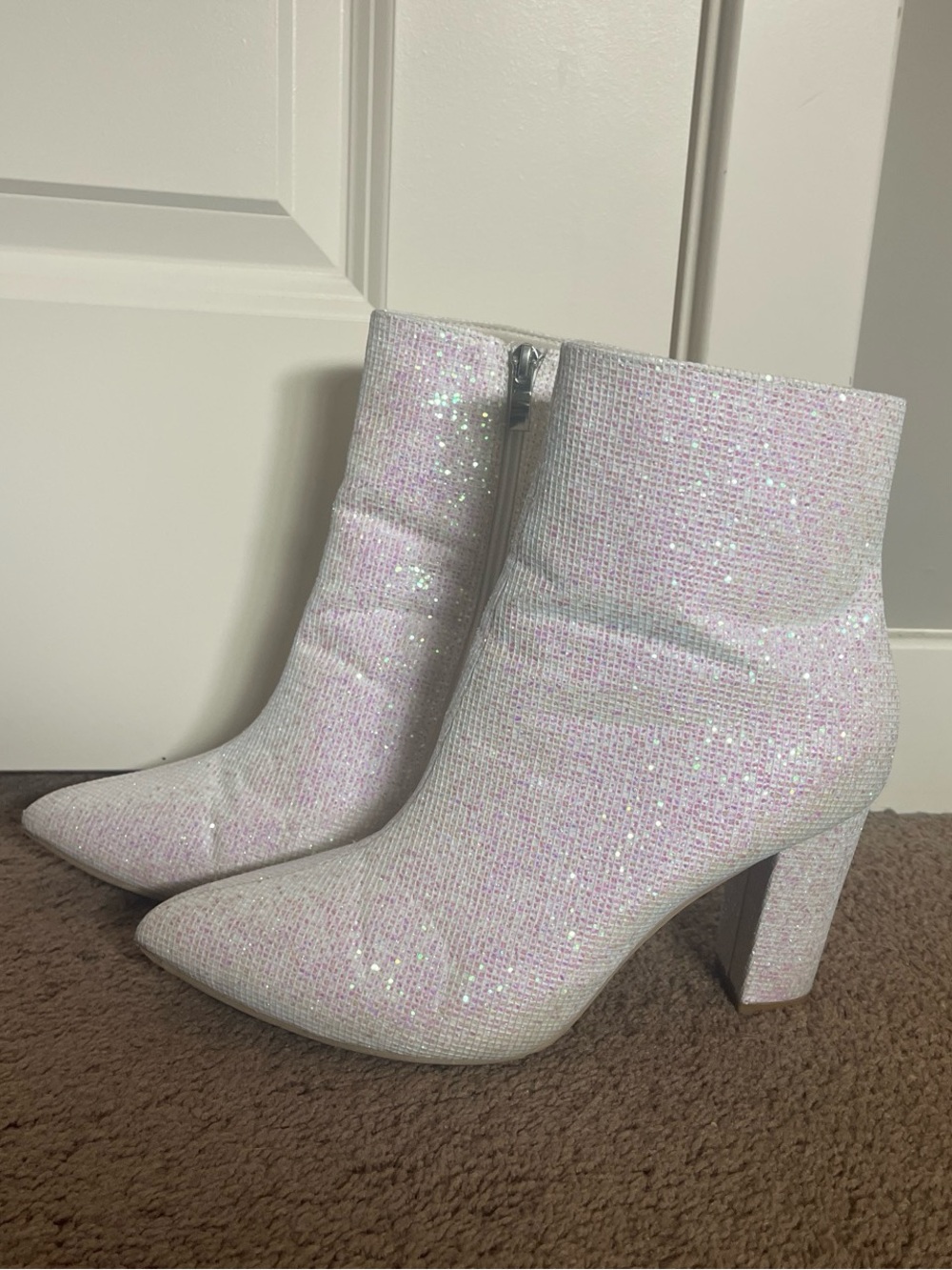 SHEIN Iridescent Light Pink Glitter Pointed Toe Ankle Boots